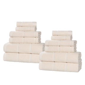Milo Smart Twist Viscose Cotton Blend Solid Ribbed 12 Piece Towel Set