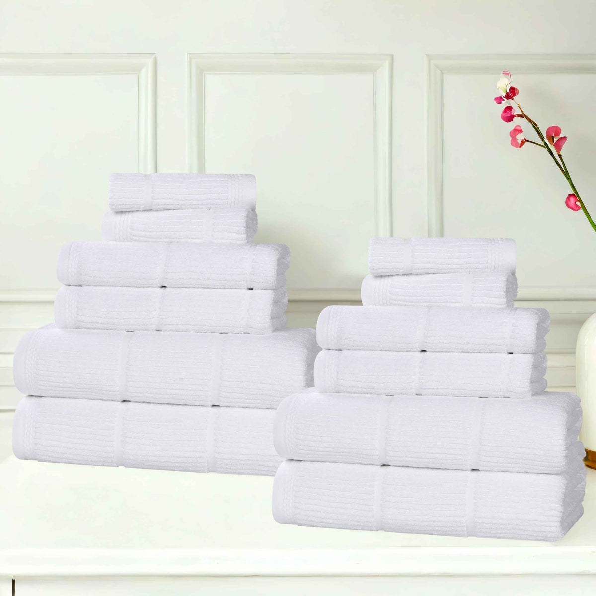 Milo Smart Twist Viscose Cotton Blend Solid Ribbed 12 Piece Towel Set