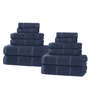 Milo Smart Twist Viscose Cotton Blend Solid Ribbed 12 Piece Towel Set