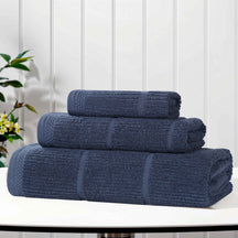 Milo Smart Twist Viscose Cotton Blend Solid Ribbed 3 Piece Towel Set
