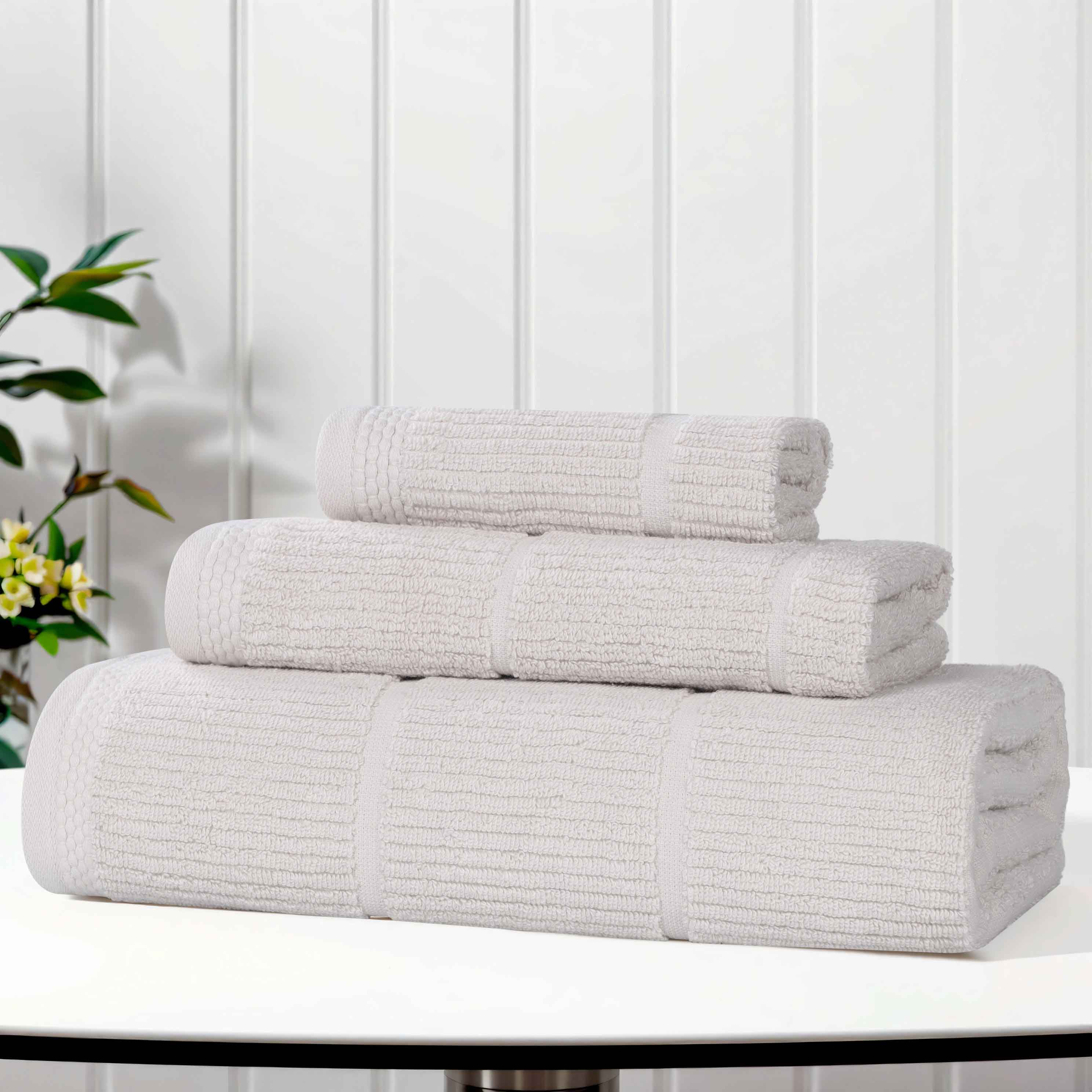 Milo Smart Twist Viscose Cotton Blend Solid Ribbed 3 Piece Towel Set