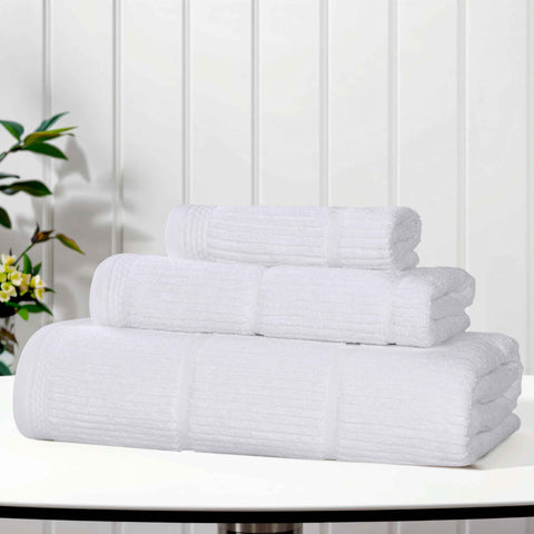Milo Smart Twist Viscose Cotton Blend Solid Ribbed 3 Piece Towel Set