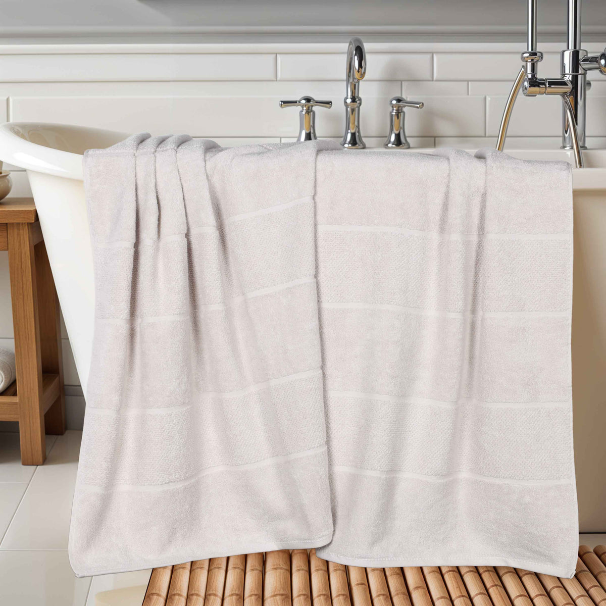 Milo Smart Twist Viscose Cotton Blend Ribbed Bath Sheets, Set of 2