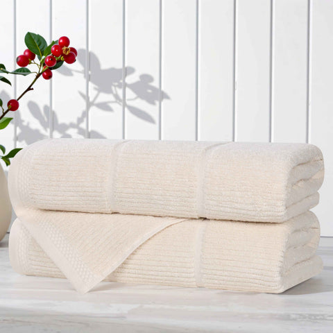 Viscose Cotton Blend Ribbed Bath Towel Set of 2