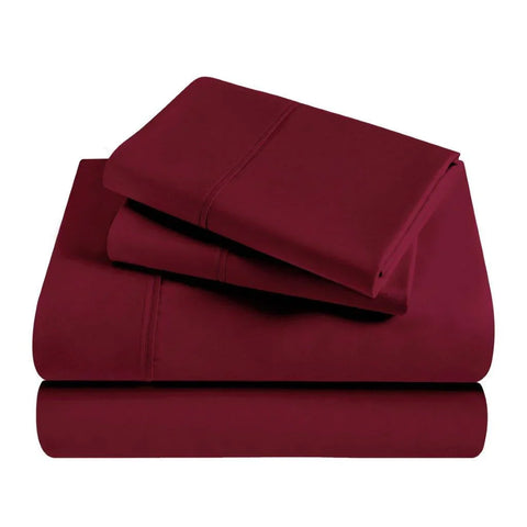 Burgundy Egyptian cotton bed sheets set, soft luxury bedding for cozy comfort