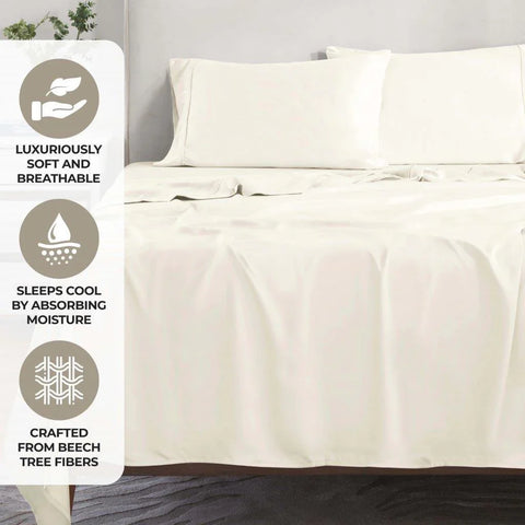 Luxuriously soft, breathable bed sheets crafted from beech tree fibers, sleeps cool by absorbing moisture