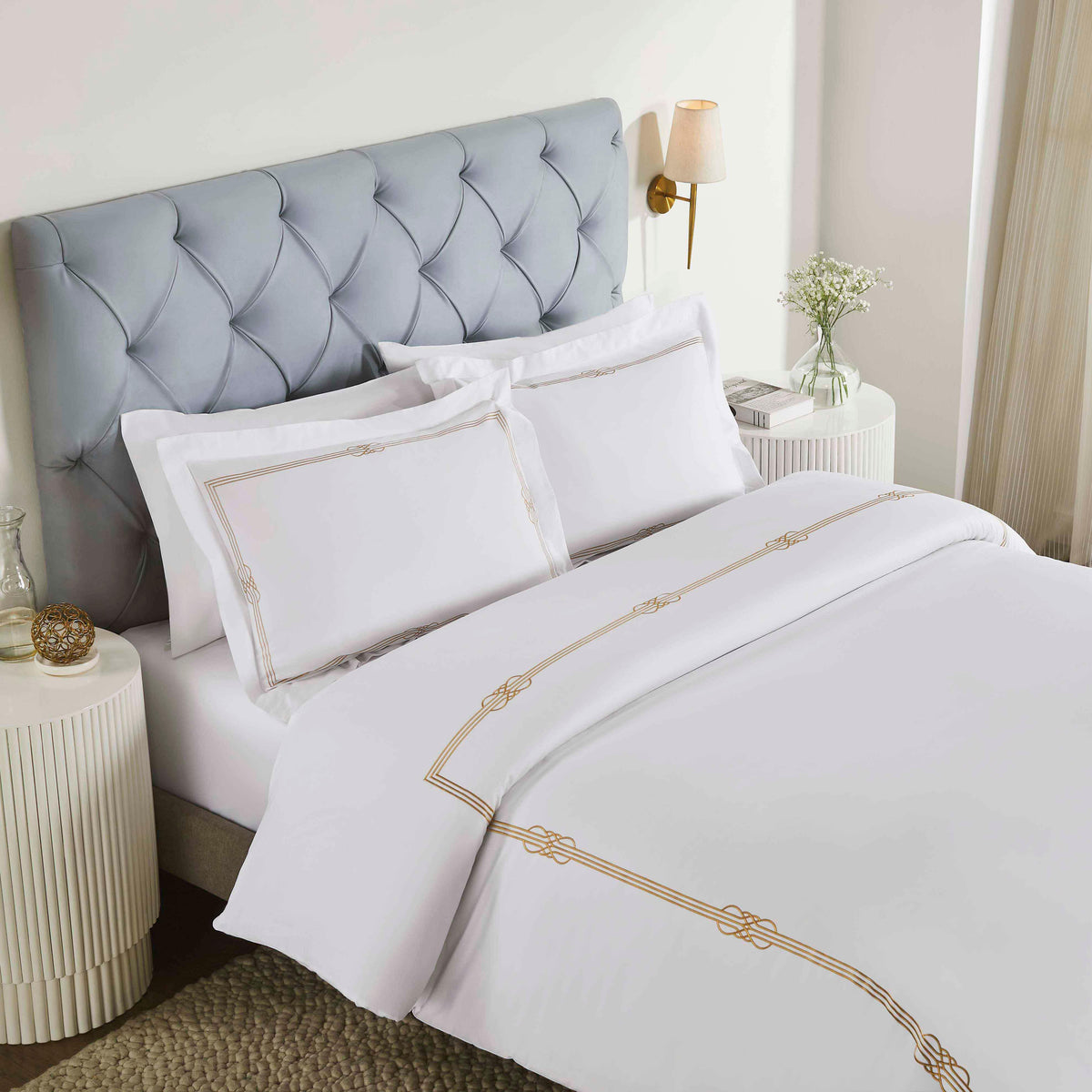 100% Cotton Gold Embroidered Duvet Cover Set