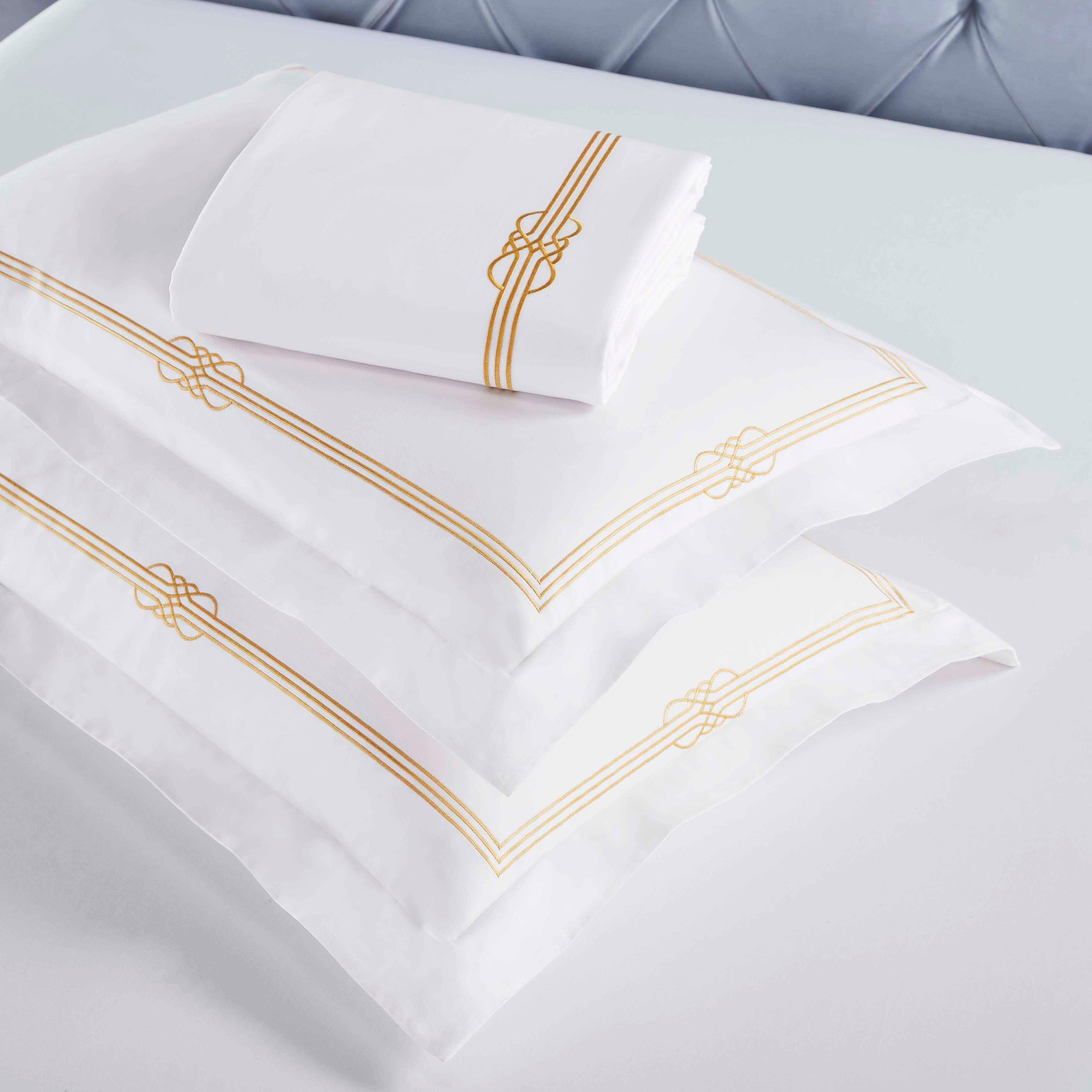 Moonlawn Cotton Gold Embroidered 3 Piece Duvet Cover Set