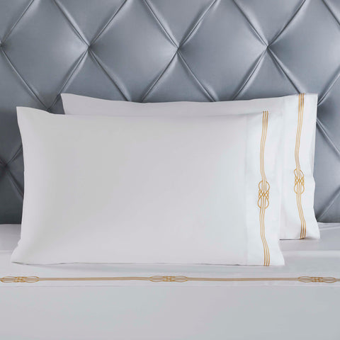 100% Cotton Bed Sheet Set Gold Embroidered Deep Pocket Moonlawn