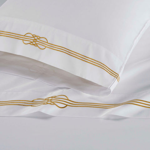 100% Cotton Bed Sheet Set Gold Embroidered Deep Pocket Moonlawn