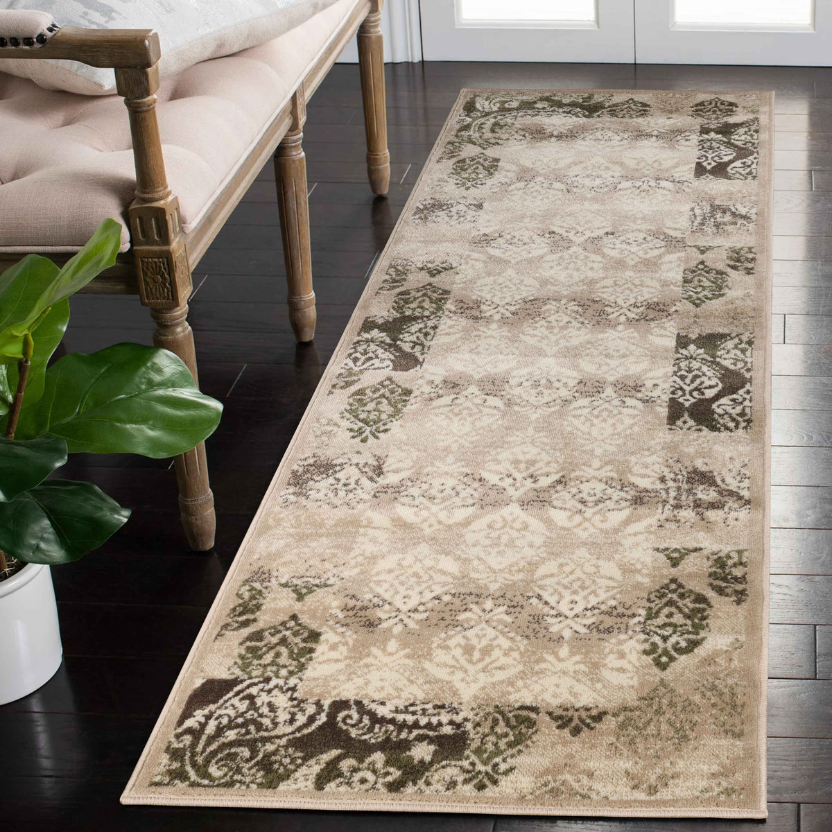 Mystique Distressed Damask Indoor Area Rug Or Runner Rug