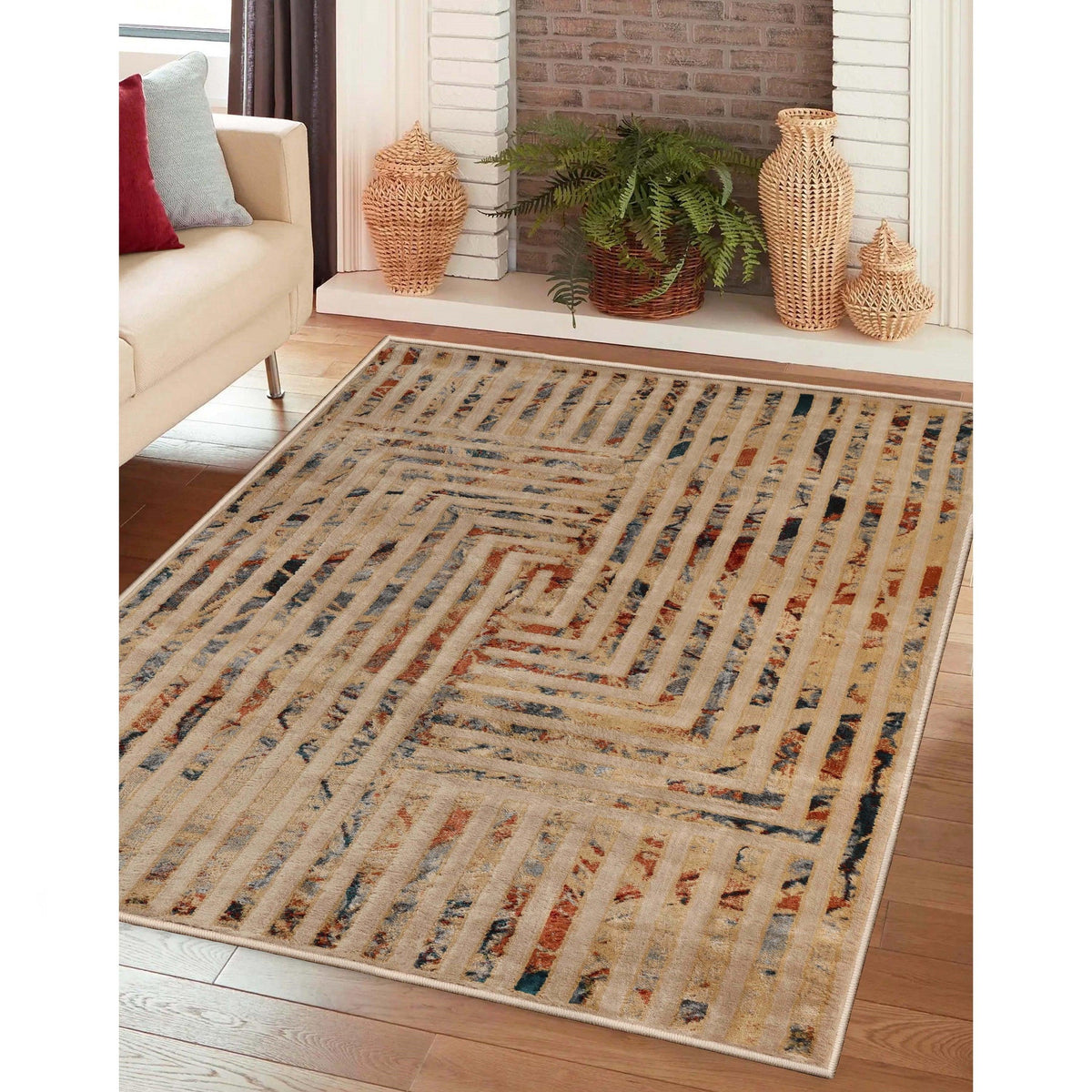 Naem Modern Geometric Lines Abstract Boho Area Rugs Or Runner Rug