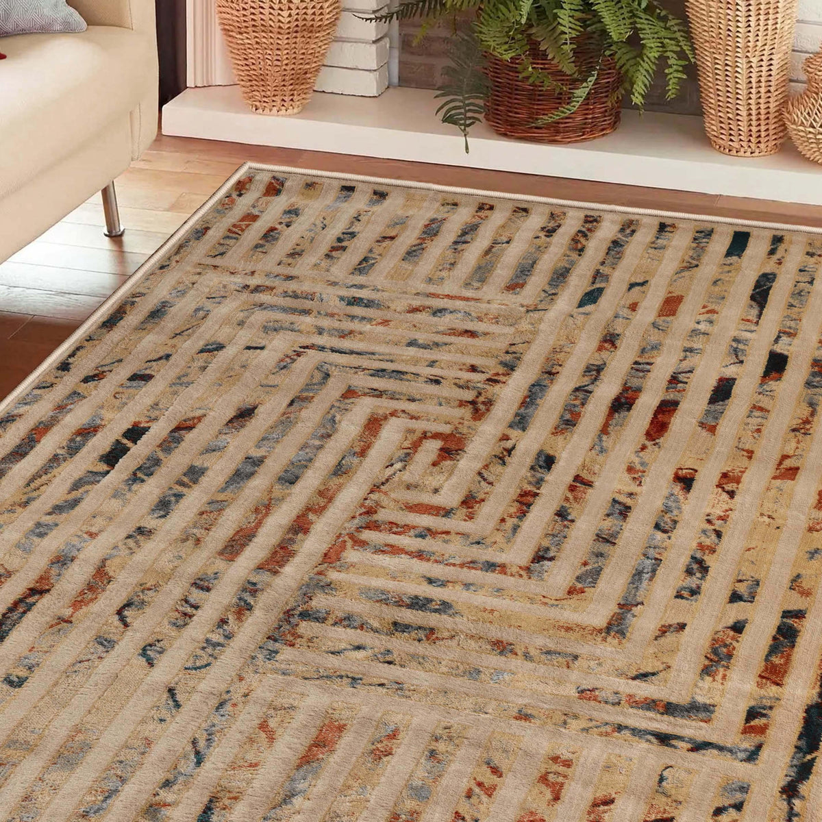 Naem Modern Geometric Lines Abstract Boho Area Rugs Or Runner Rug