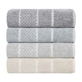 Naples Cotton Blend Checkered Ribbed Face Towels Washcloths, Set of 12