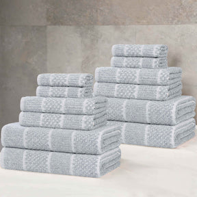 Naples Cotton Blend Textured Checkered and Ribbed 12 Piece Towel Set