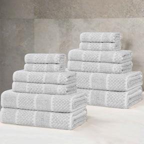 Naples Cotton Blend Textured Checkered and Ribbed 12 Piece Towel Set