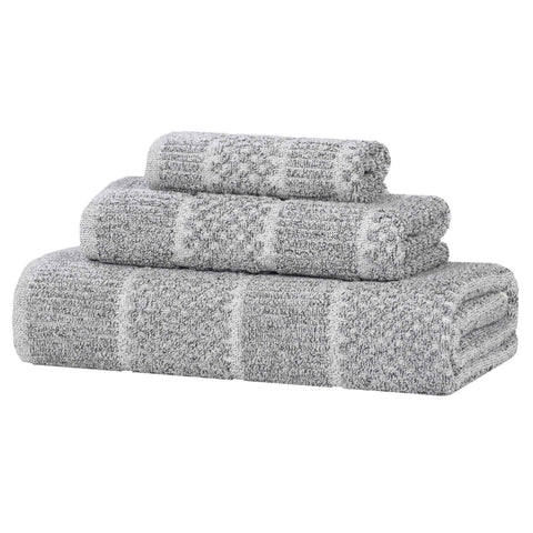 Naples Cotton Blend Textured Checkered and Ribbed 3 Piece Towel Set