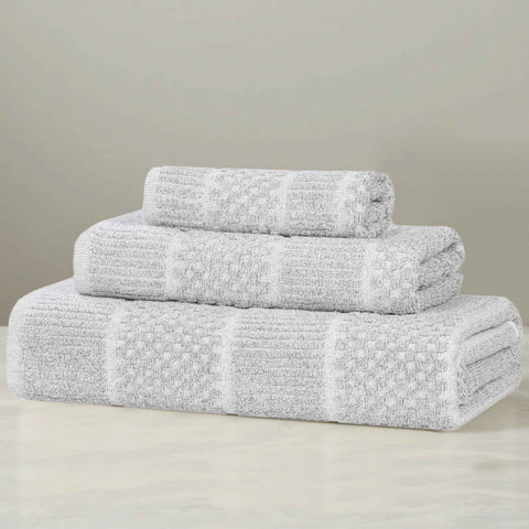 Naples Cotton Blend Textured Checkered and Ribbed 3 Piece Towel Set
