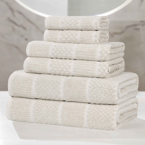 Naples Cotton Blend Textured Checkered and Ribbed 6 Piece Towel Set
