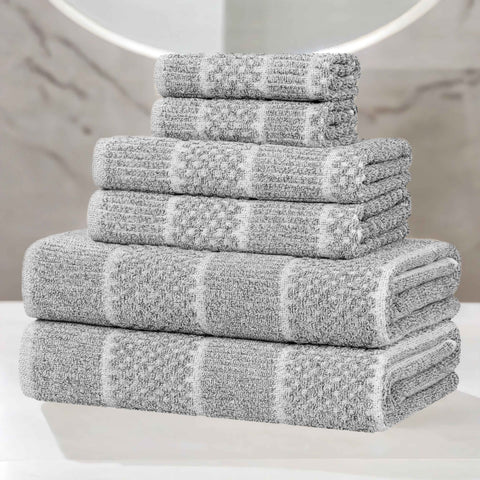 Naples Cotton Blend Textured Checkered and Ribbed 6 Piece Towel Set