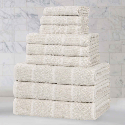 Naples Cotton Blend Textured Checkered and Ribbed 9 Piece Towel Set
