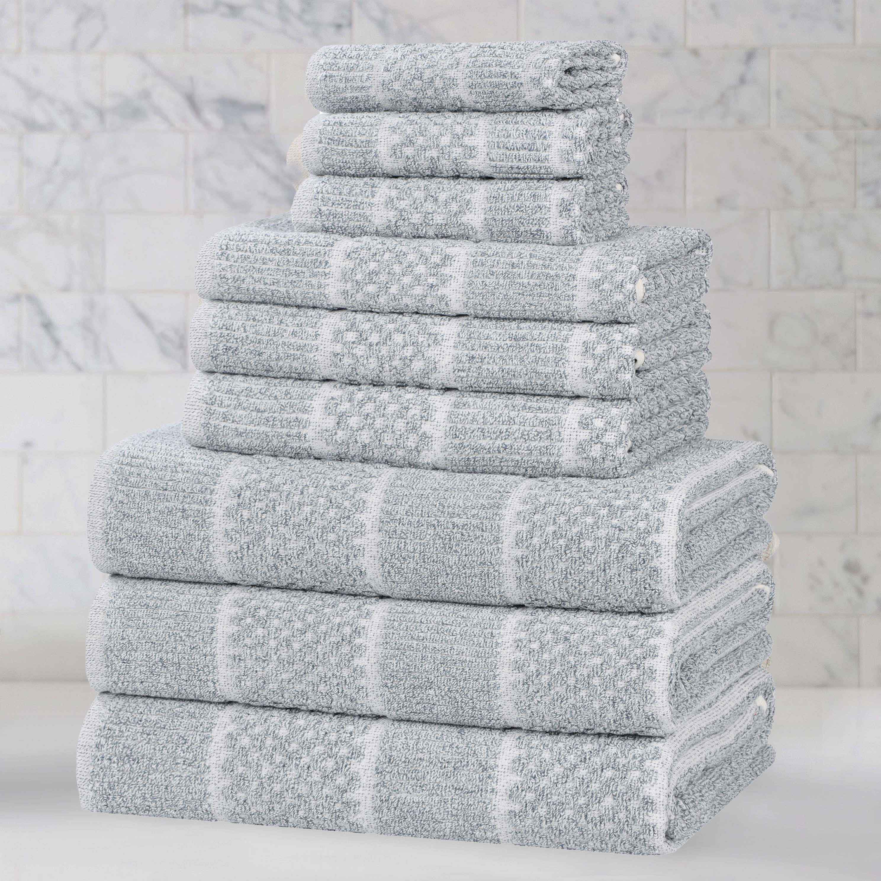 Naples Cotton Blend Textured Checkered and Ribbed 9 Piece Towel Set