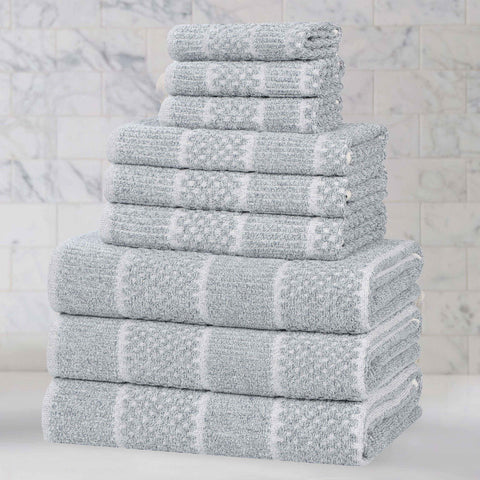 Naples Cotton Blend Textured Checkered and Ribbed 9 Piece Towel Set