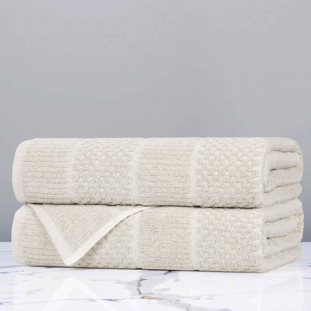 Cotton Blend Checkered and Rib Bath Towel Set of 2
