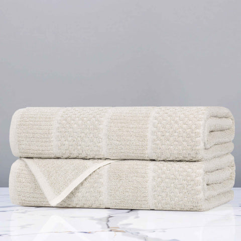 Cotton Blend Checkered and Rib Bath Towel Set of 2