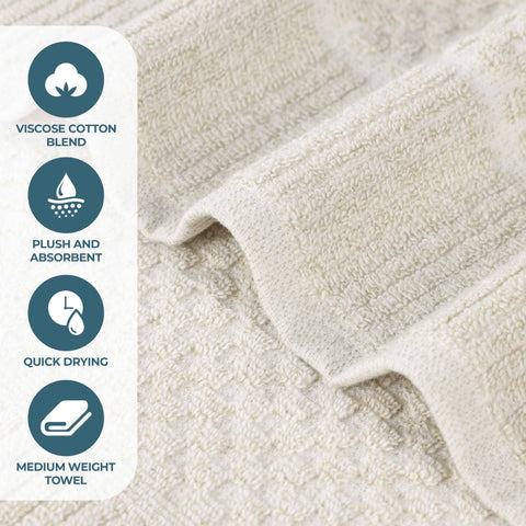 Cotton Blend Checkered and Rib Bath Towel Set of 2