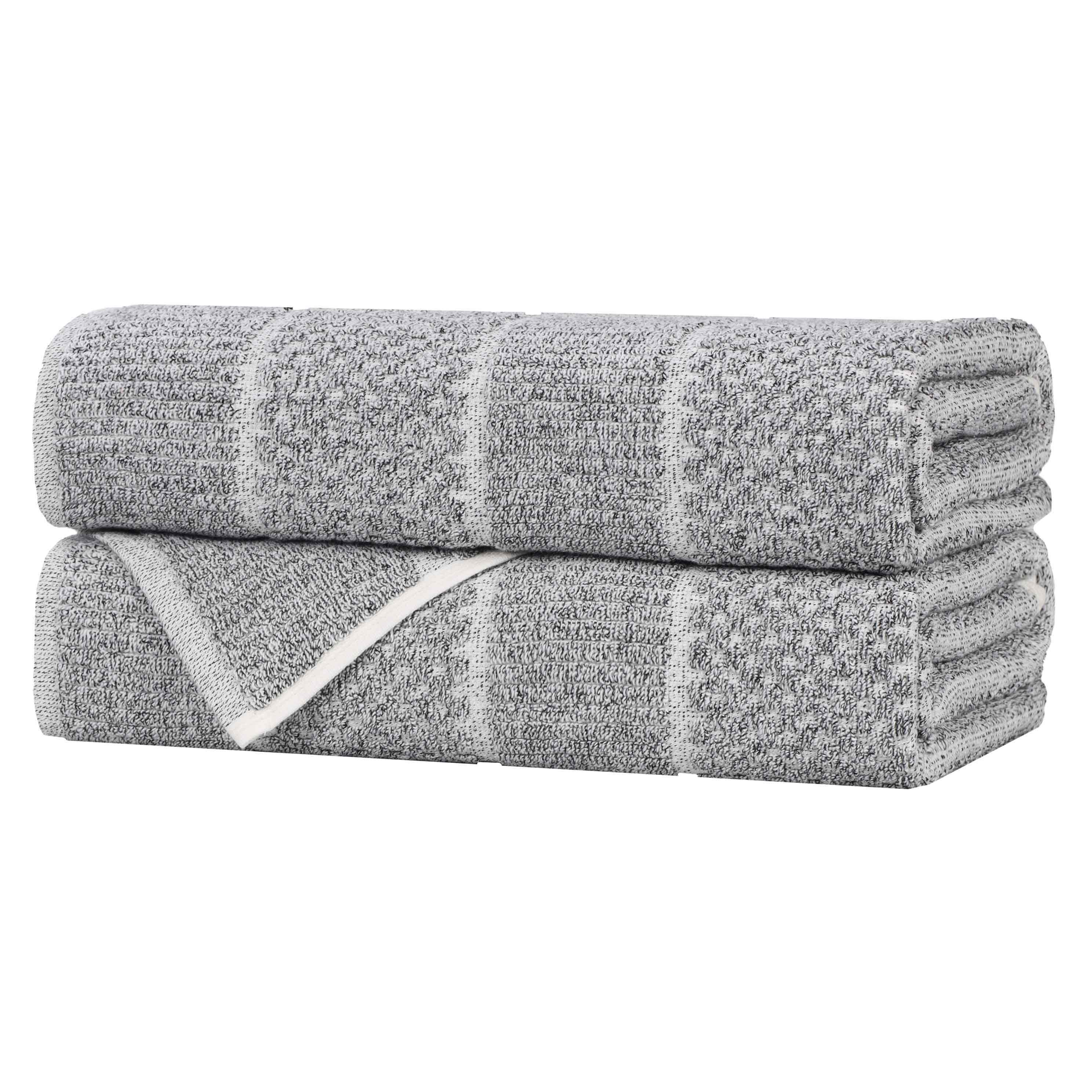 Cotton Blend Checkered and Rib Bath Towel Set of 2