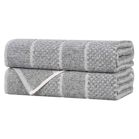 Cotton Blend Checkered and Rib Bath Towel Set of 2
