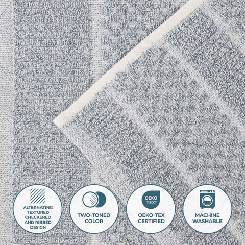 Cotton Blend Checkered and Rib Bath Towel Set of 2