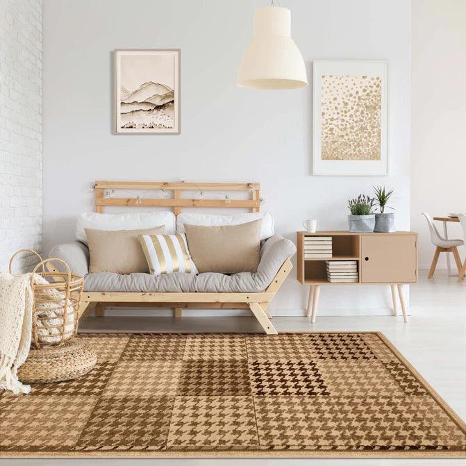 Natte Abstract Checkered Geometric Border Indoor Area Rug or Runner