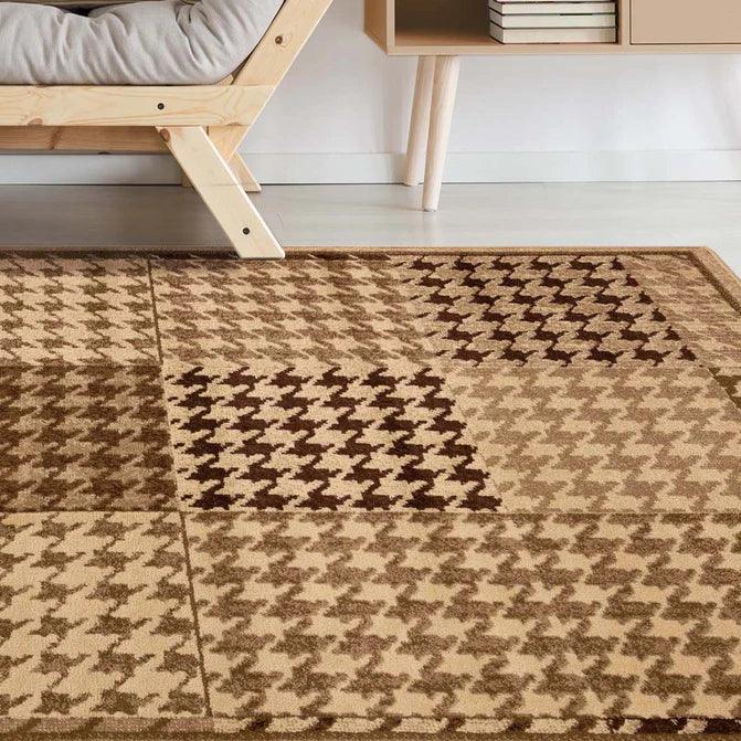 Natte Abstract Checkered Geometric Border Indoor Area Rug or Runner