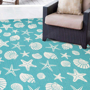 Nautical Seashells and Starfish Coastal Indoor Outdoor Area Rug