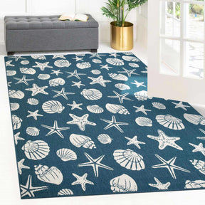 Nautical Seashells and Starfish Coastal Indoor Outdoor Area Rug