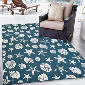 Nautical Seashells and Starfish Coastal Indoor Outdoor Area Rug