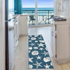 Nautical Seashells and Starfish Coastal Indoor Outdoor Area Rug