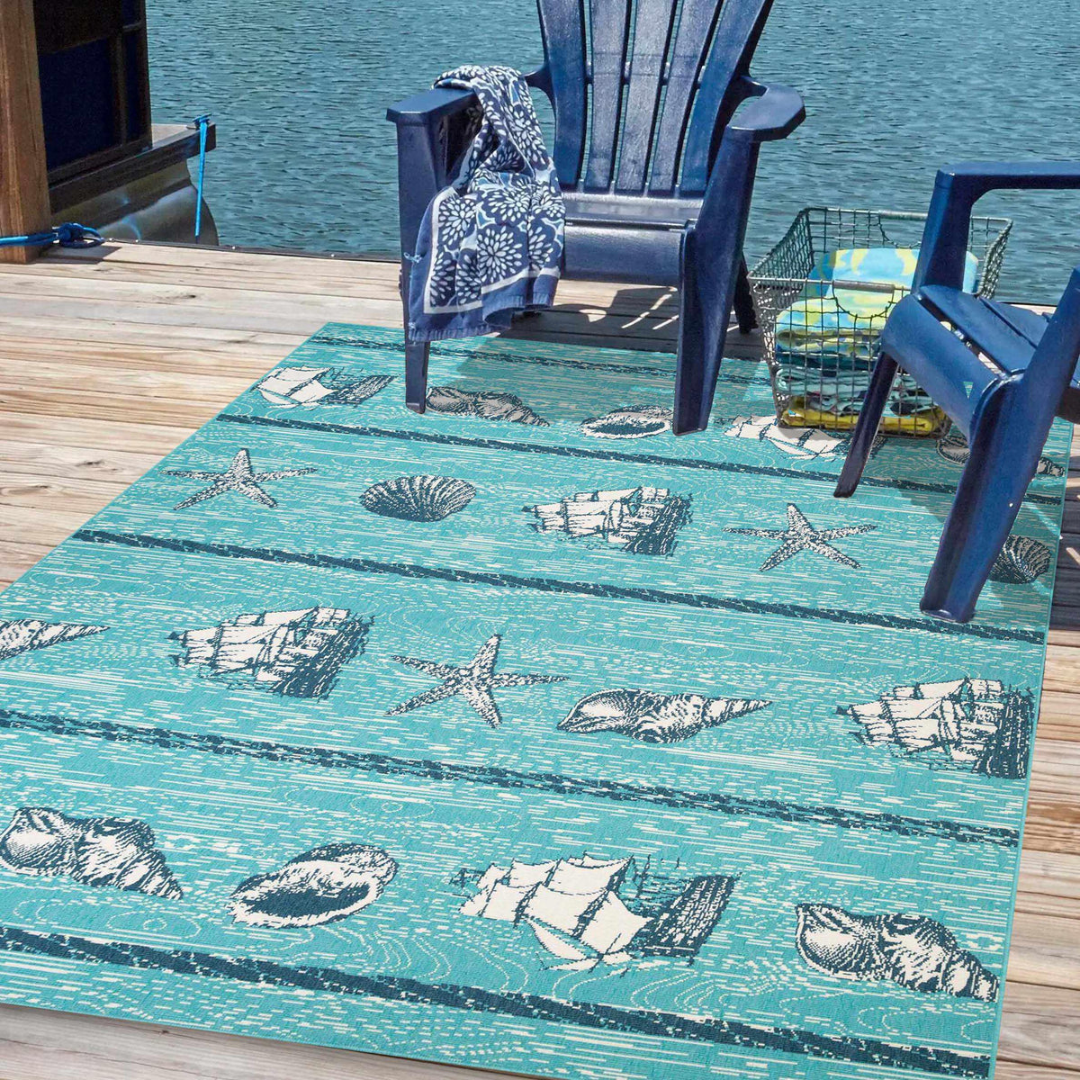 Nautical Seaside Coastal Indoor Outdoor Area Rug