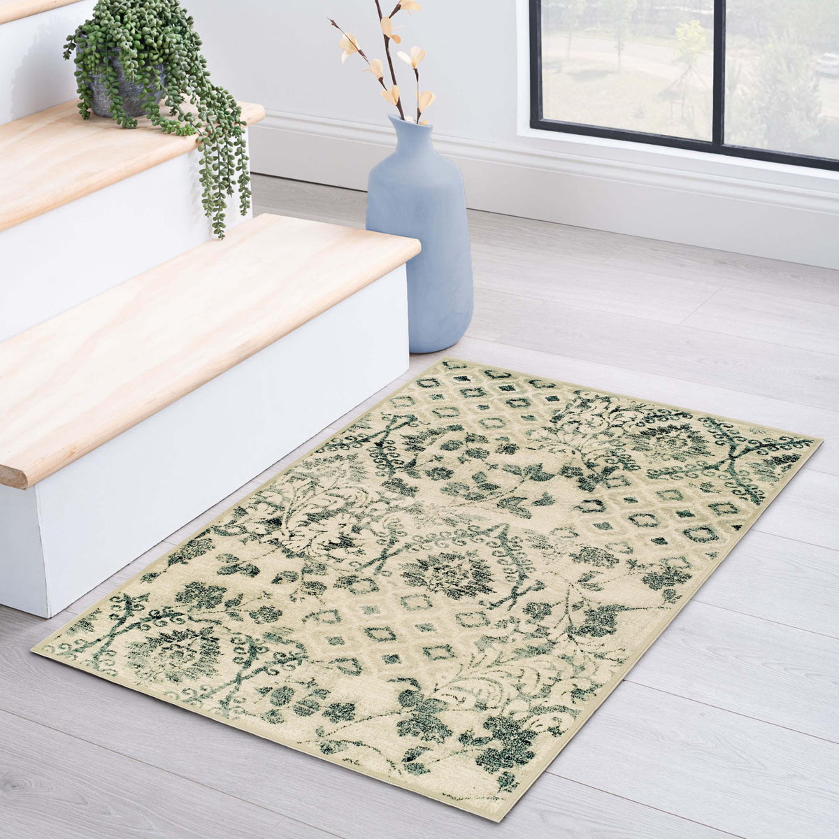 Navan Distressed Floral Damask Indoor Area Rug or Runner
