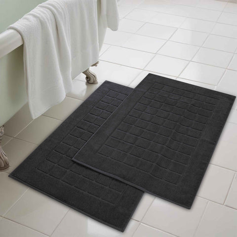 Nora Cotton Thick Solid Checkered Washable Bath Mat Set of 2