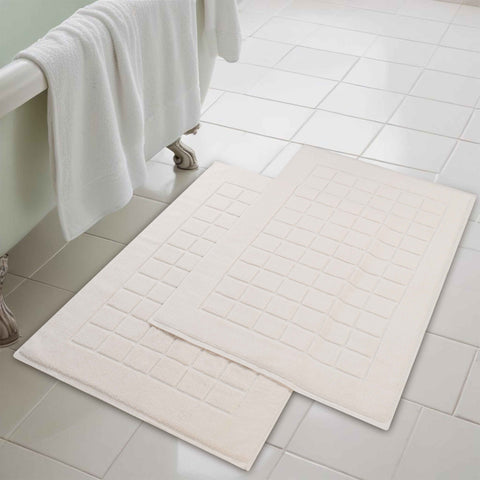 Nora Cotton Thick Solid Checkered Washable Bath Mat Set of 2
