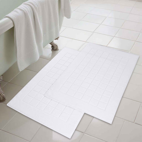 Nora Cotton Thick Solid Checkered Washable Bath Mat Set of 2