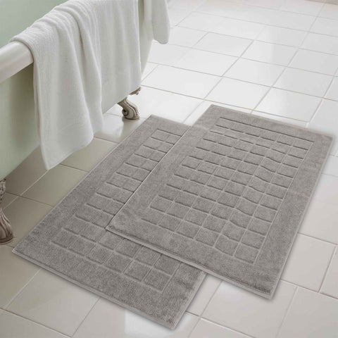 Nora Cotton Thick Solid Checkered Washable Bath Mat Set of 2