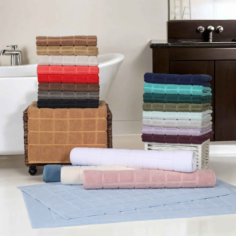 Nora Cotton Thick Solid Checkered Washable Bath Mat Set of 2