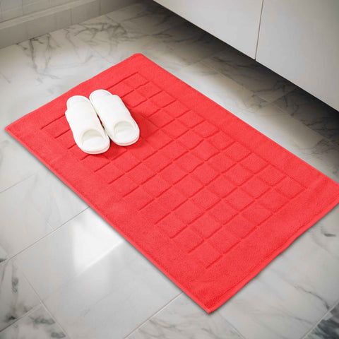 Nora Cotton Thick Solid Checkered Washable Bath Mat Set of 2