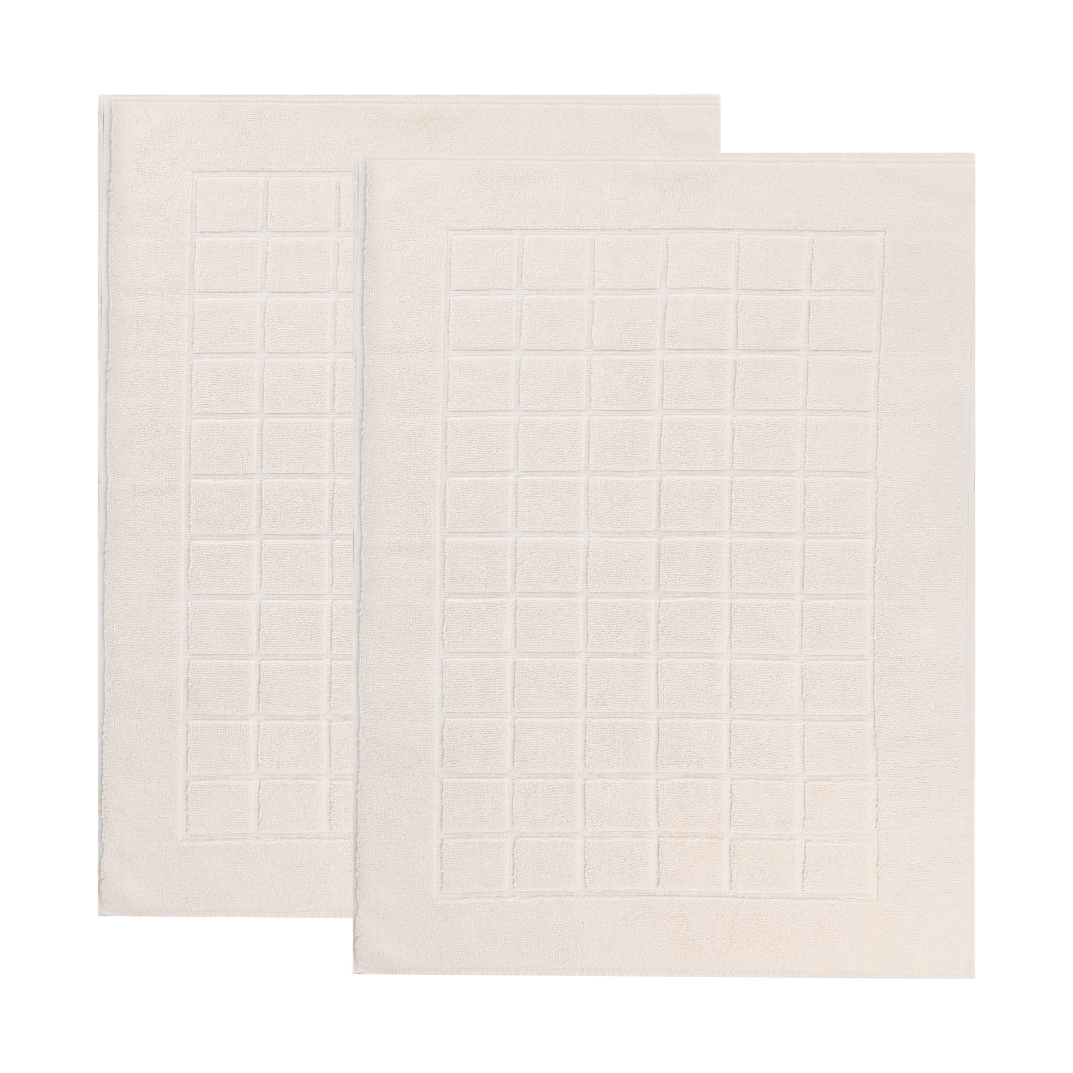 Nora Cotton Solid Absorbent Thick Checkered Washable Bath Mat Set of 2