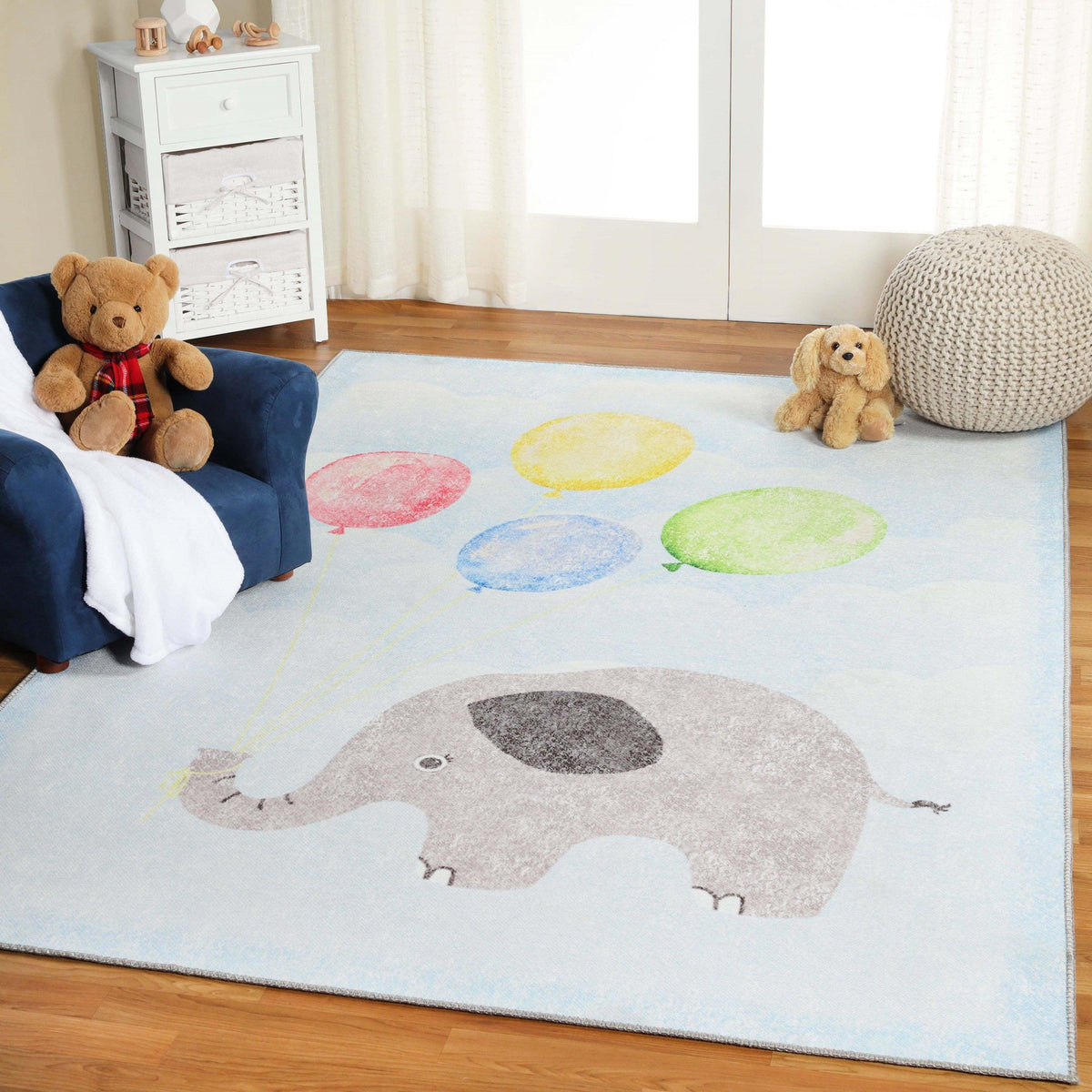 Nursery Elephant Anti-Skid Backing Indoor Area Rug