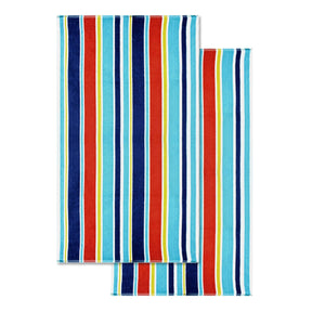Oceana Stripe Oversized Cotton 2 Piece Beach Towel Set